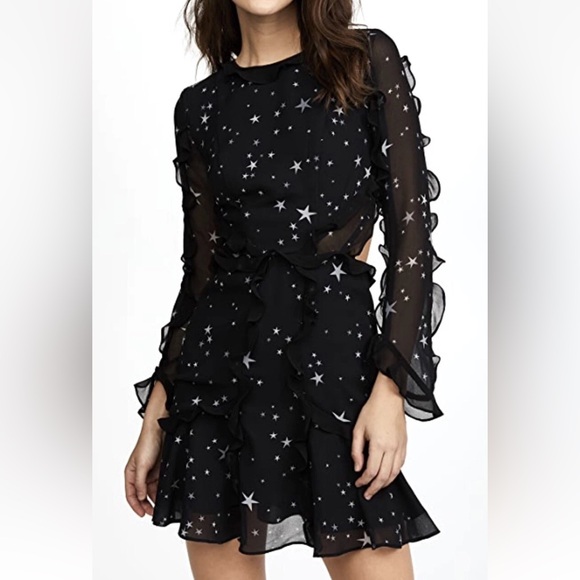 Fame and Partners Dresses & Skirts - Fame Partners Long Sleeve Star Polk Dot Ruffle Low Back Mini Dress Size 2